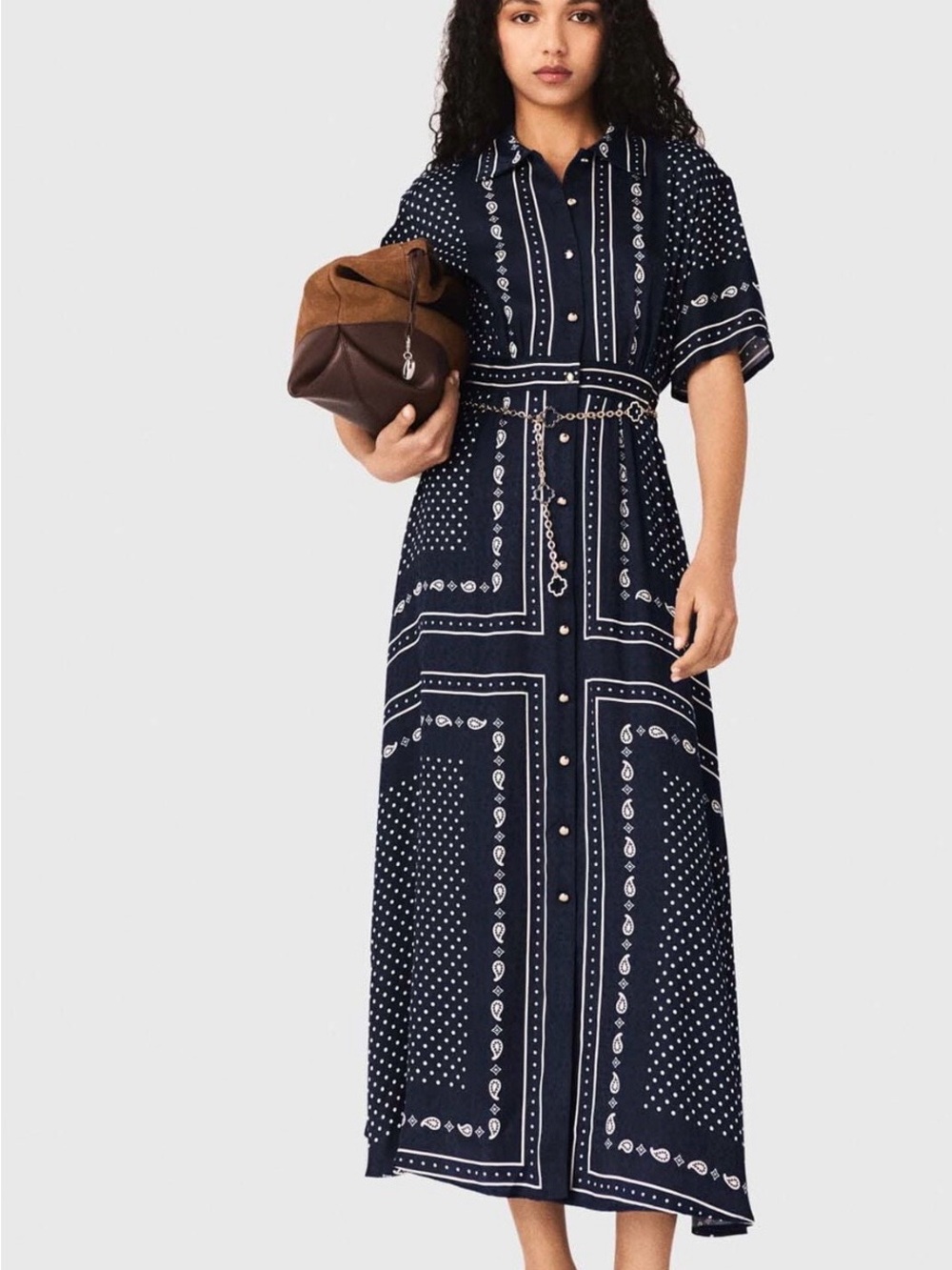 Maje RubarpoisPrint Button-Front Maxi Shirt Dress